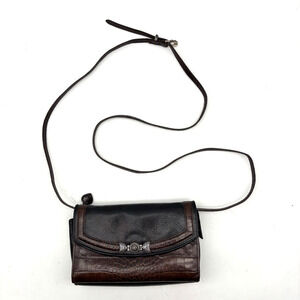 Vintage 00s Y2K Brighton Black and Brown Leather Small Crossbody Organizer Purse